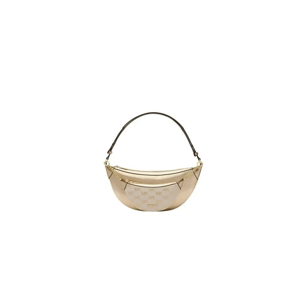 NWT Michael Kors Hollis 2 in 1 Metallic Leather Logo Jaquard Shoulder Bag.